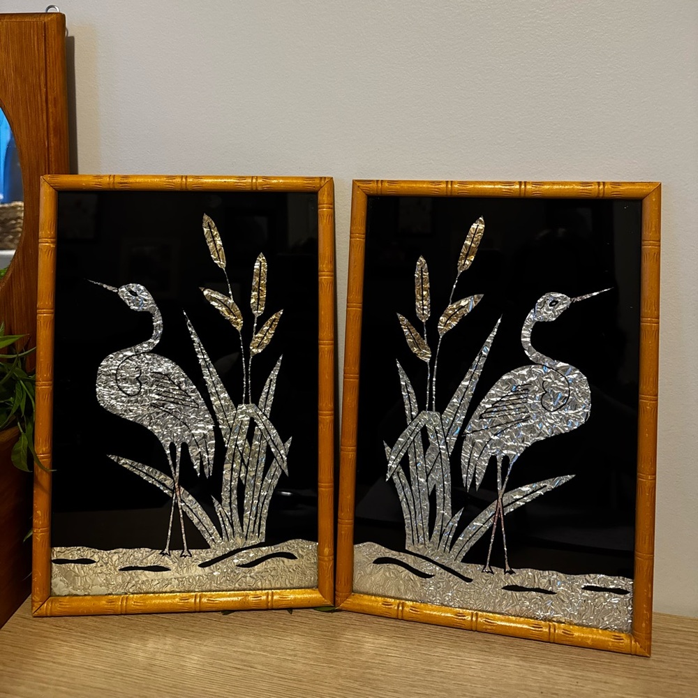 Elegant Silver Foil Crane Wall Art Set
